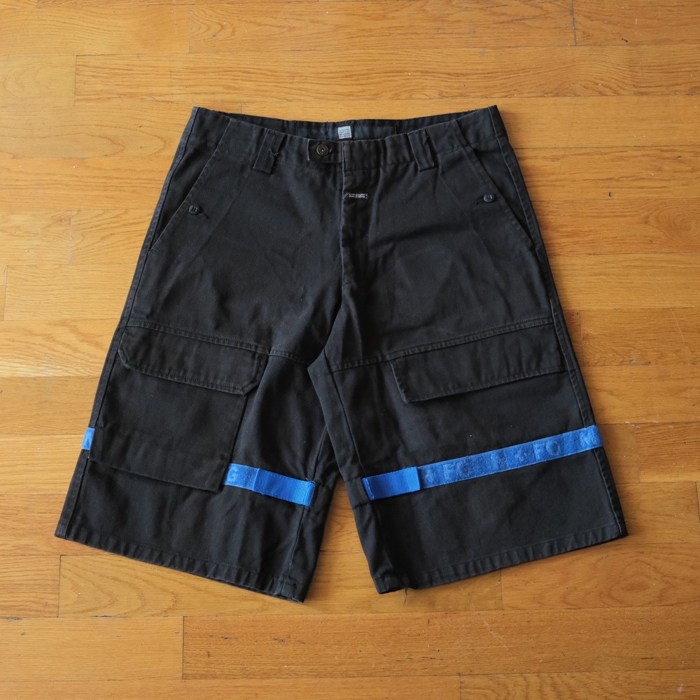 Marithe Francois Girbaud Cargo Shorts Mens Black Blue Strap Streetwear 34 Baggy
